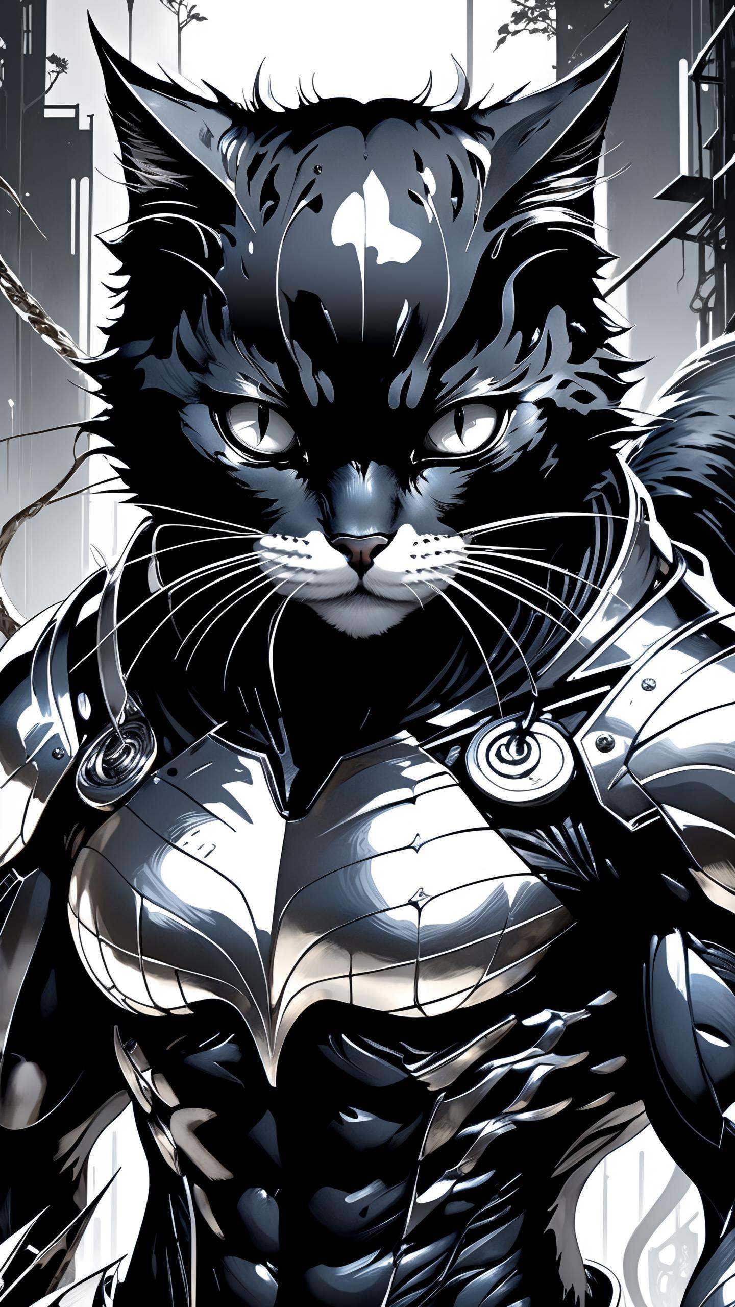 cat black and silver abstract beauty,  centered,  looking at the camera on Tensor.Art