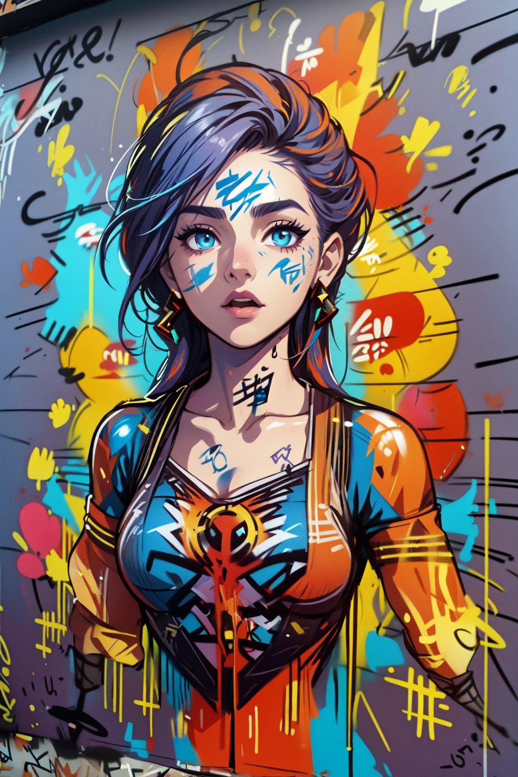 2D,  (Zayra \League of Legend\,  graffiti on the wall on Tensor.Art