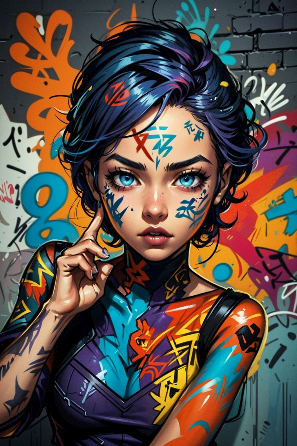 2D,  (Zayra \League of Legend\,  graffiti on the wall on Tensor.Art