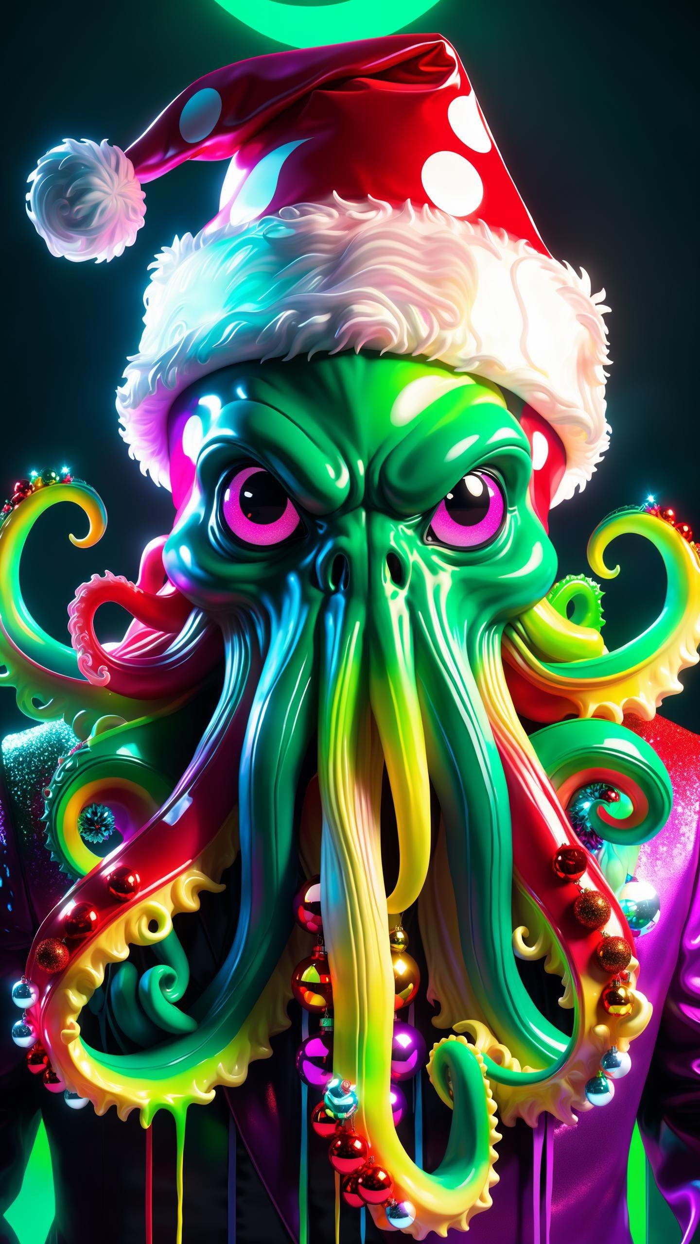 portrait of Cthulhu wearing christmas decoration and a santa hat,  Cthulhu wearing santa costume,  photography on Tensor.Art