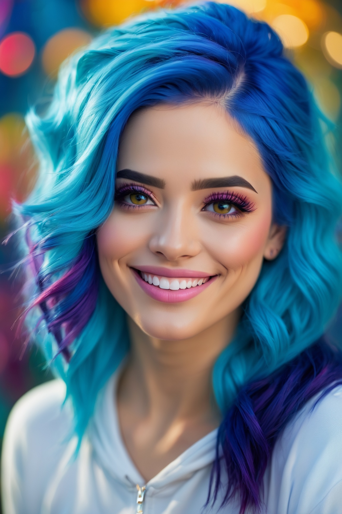 woman,  smiling,  blue hair on Tensor.Art