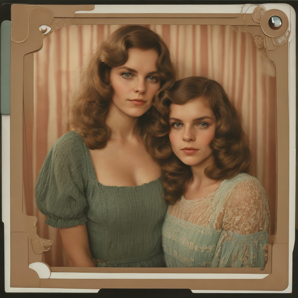 70's Polaroid portrait photography by Jack Vickers. Medium: vintage clothe,  vintage polaroid,  with soft vintage colors....