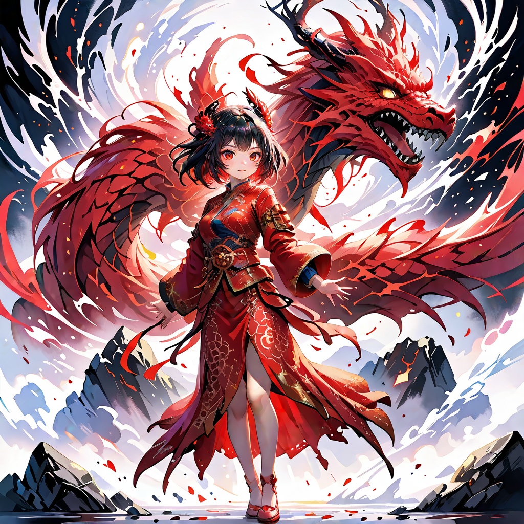 stylized ink painting and digital anime painting,  eastern dragon,  ink painting on Tensor.Art