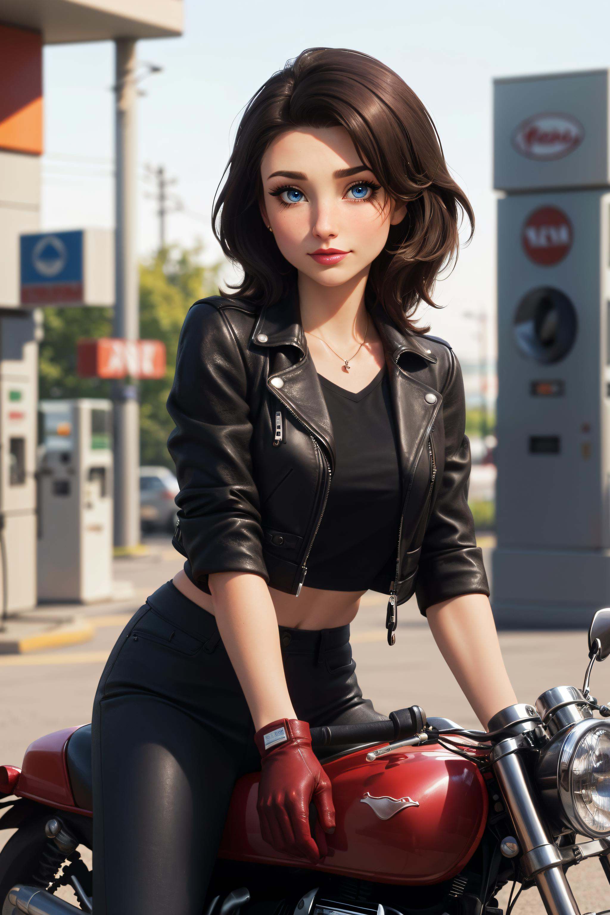 on parked classic triumph motorcycle,  leather,  brown on Tensor.Art