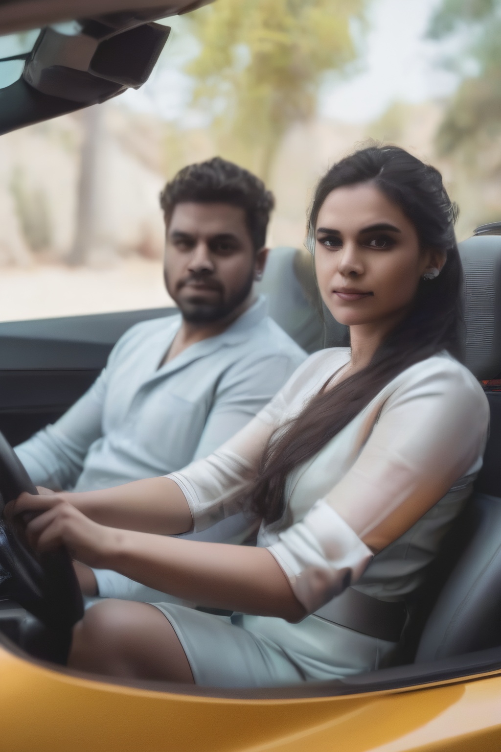 1girl one boy,  Front view of Lamborghini,  A girl driving Lamborghini car on Tensor.Art