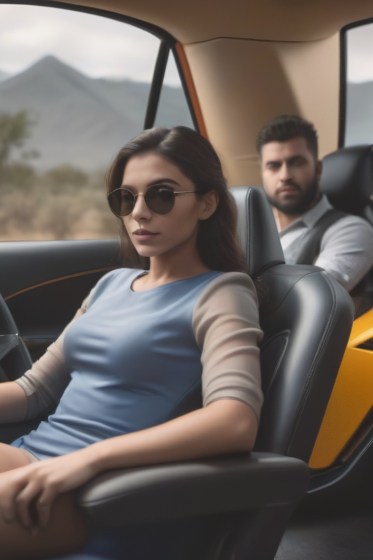 1girl one boy,  Front view of Lamborghini,  A girl driving Lamborghini car on Tensor.Art