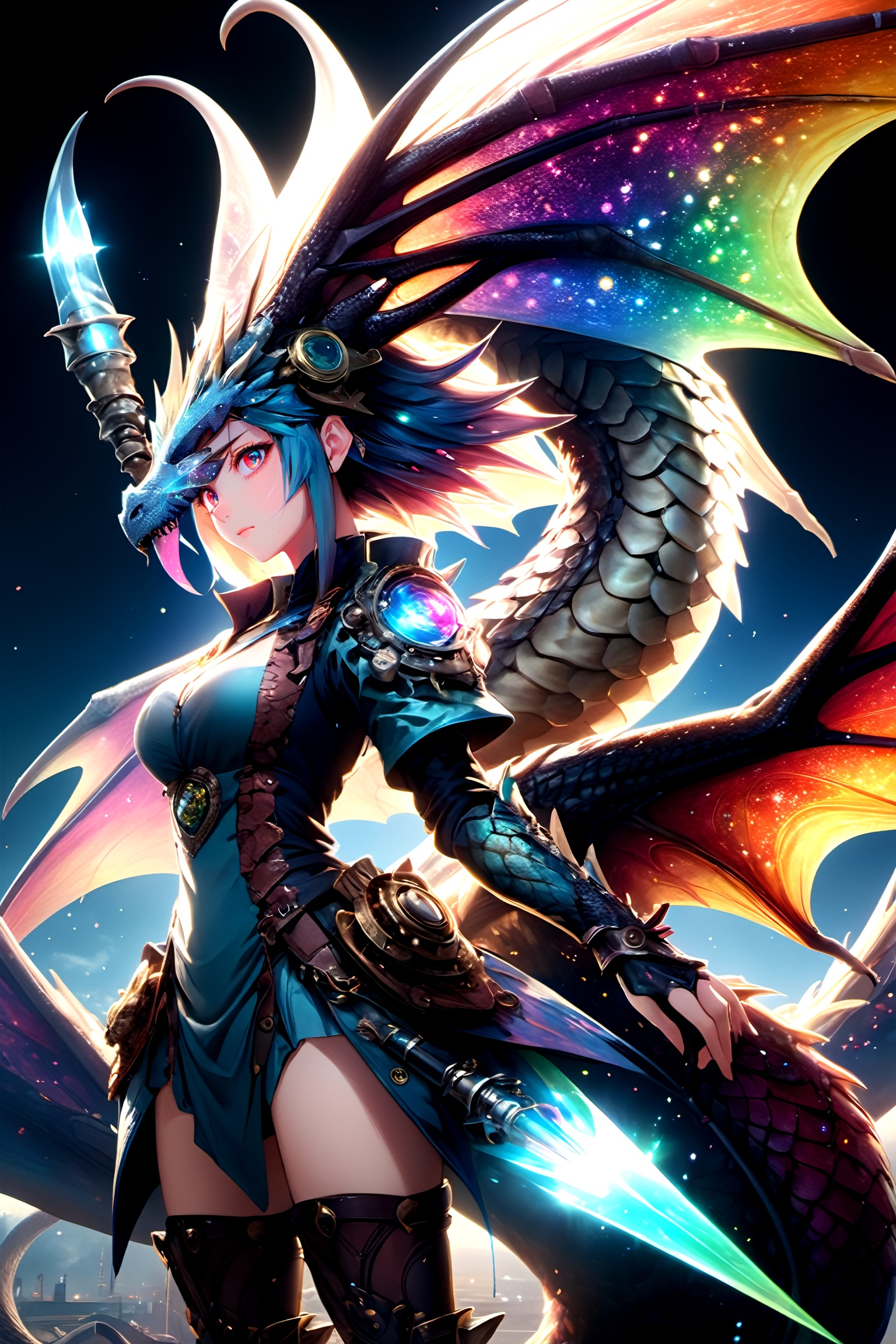 RainbowDragon,  Adventurer very beautiful and kawaii girl is terrified in front of the dragon,  ultra high-definition anim...