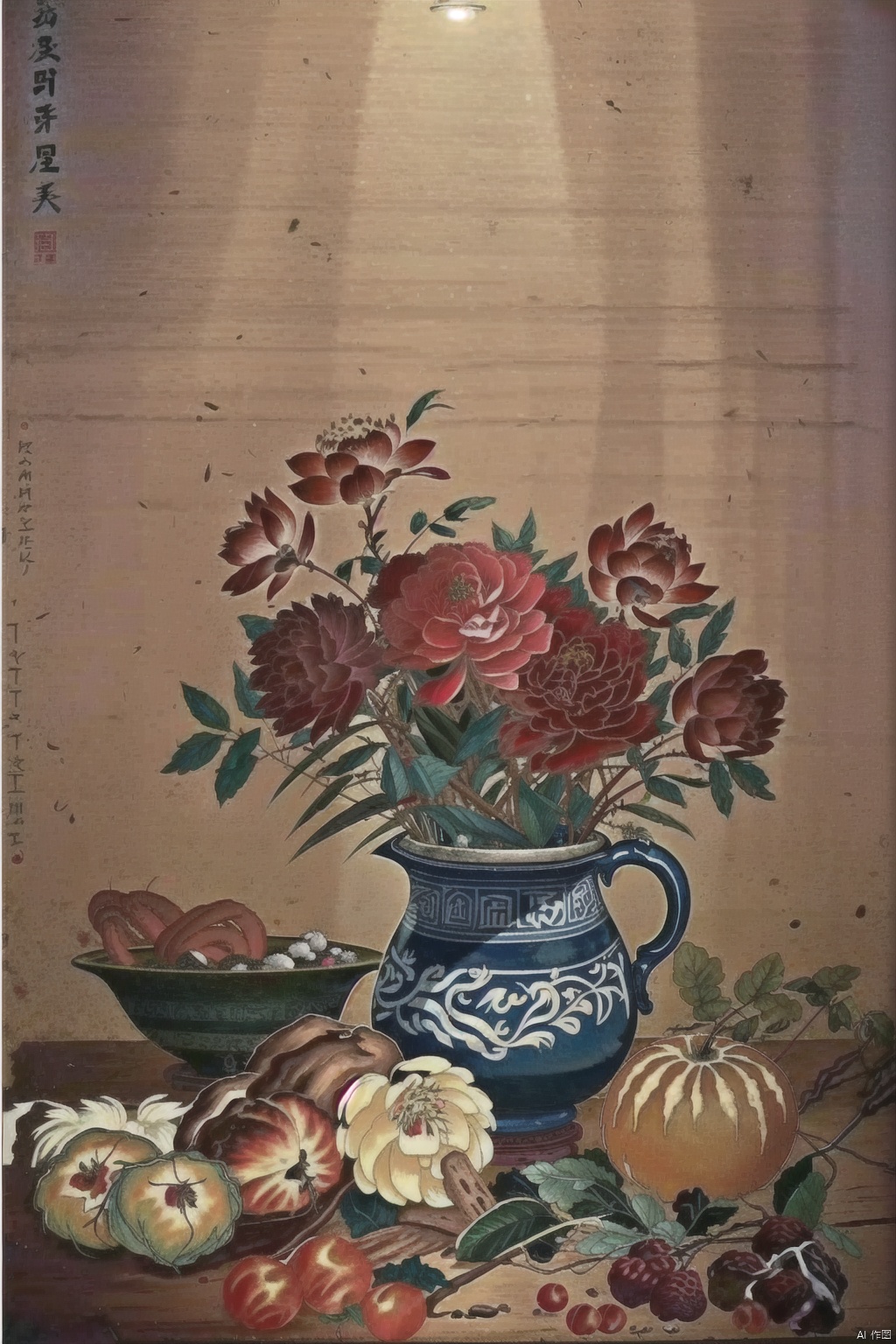  (best quality, masterpiece, ultra high resolution),depth of field,(day:1.2), (cinematic lighting:1.2), painting, fruits, flowers