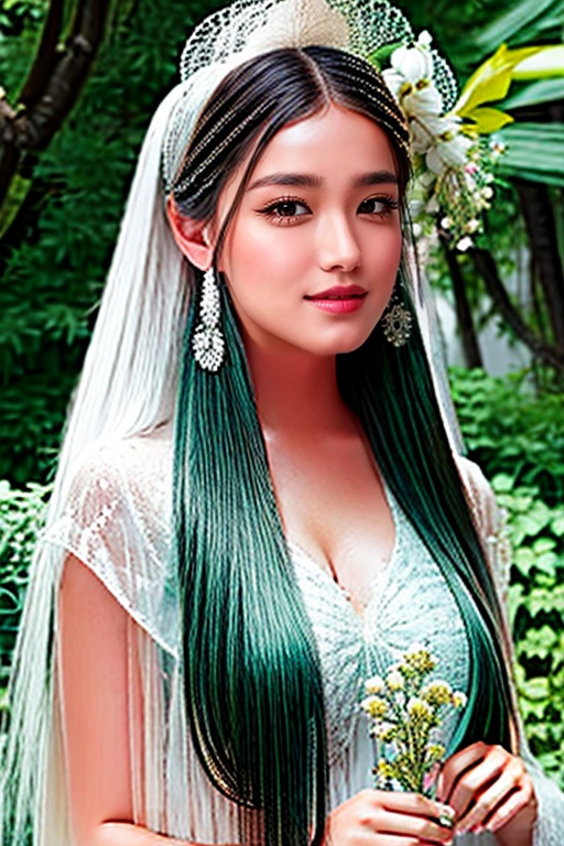 In the realism of a photograph,  a mesmerizing portrait captures a 27-year-old Vietnamese girl with long white hair. Her y...