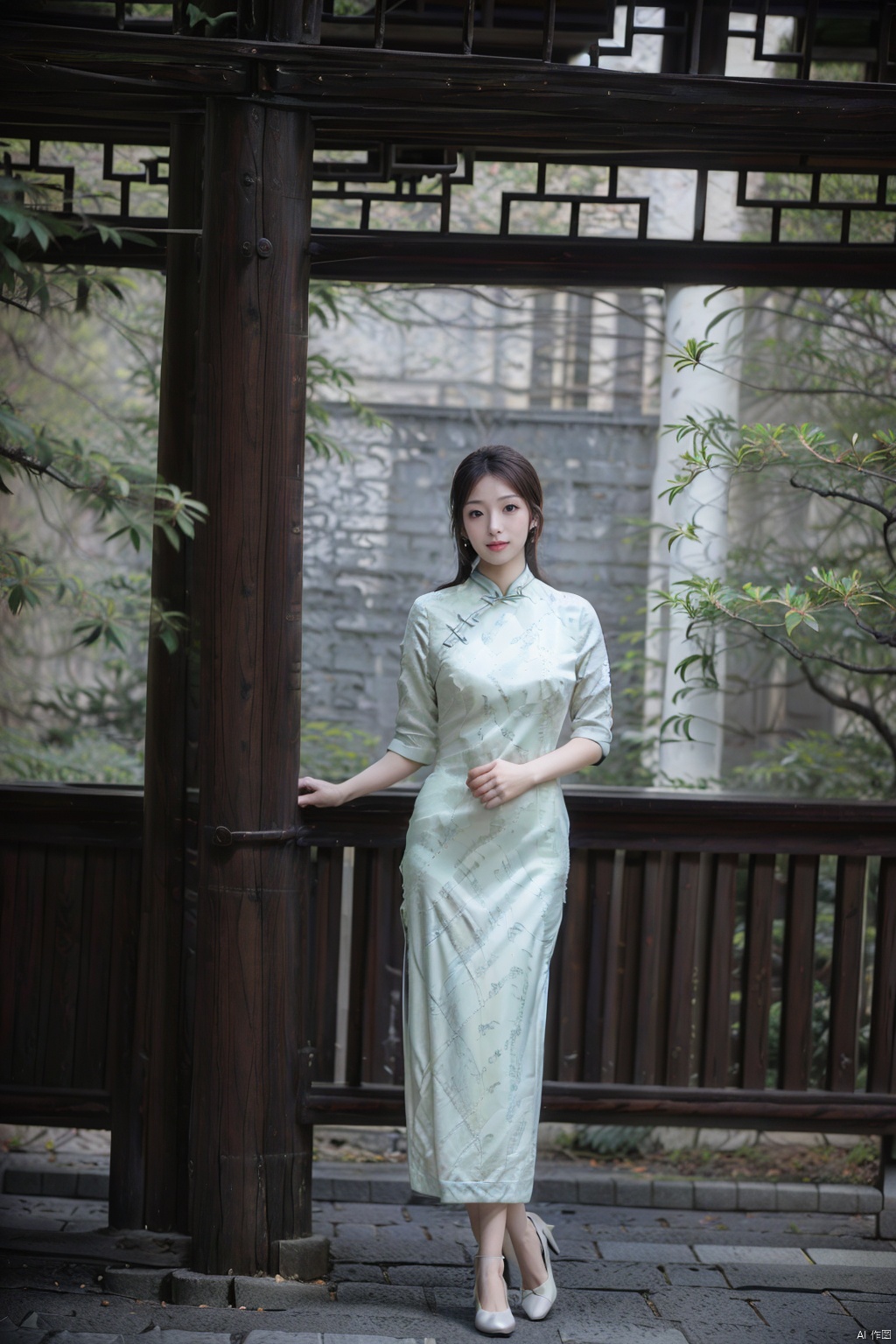(1girl:1.3), (best quality, masterpiece, ultra high resolution),(photorealistic:1.3), (realistic:1.3), depth of field,(full body:1.2), (day:1.2), (cinematic lighting:1.2), qipao