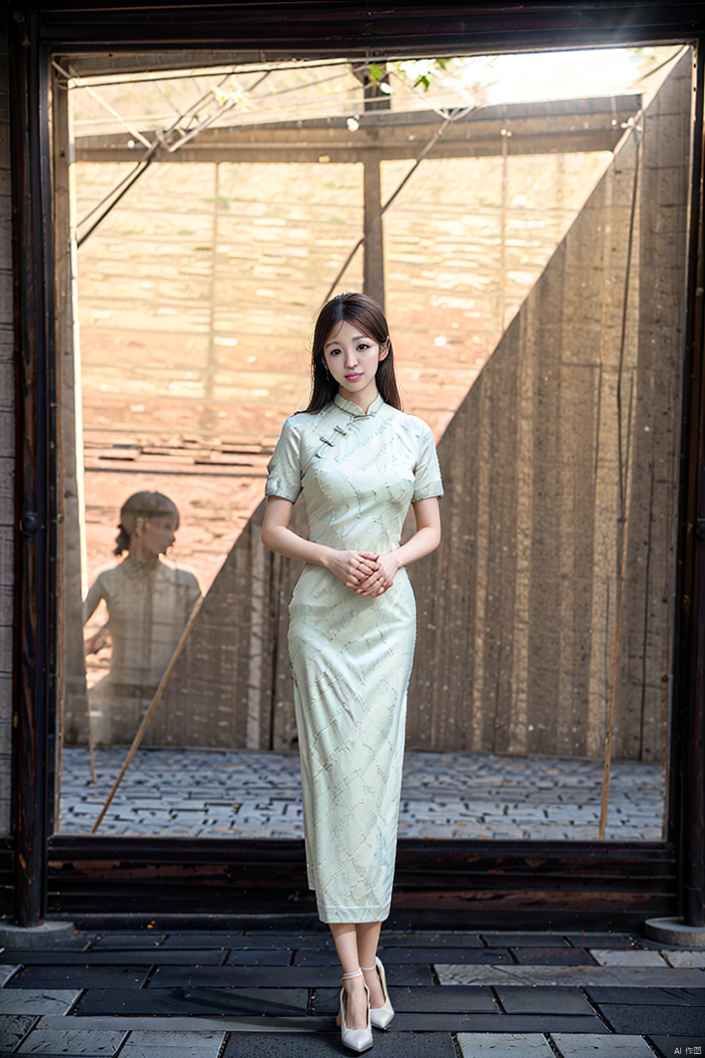 (1girl:1.3), (best quality, masterpiece, ultra high resolution),(photorealistic:1.3), (realistic:1.3), depth of field,(full body:1.2), (day:1.2), (cinematic lighting:1.2),, qipao