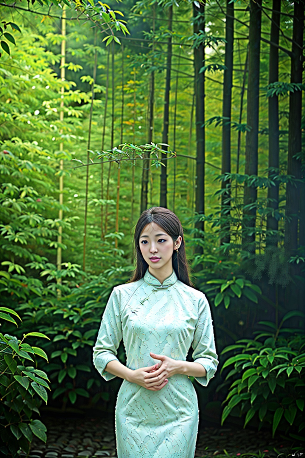 (masterpiece,best quality:1.5), ultra realistic,1girl, long hair, straight hair, portrait, mysterious forest, firefly, bokeh, mysterious, night, sky, cloud, qipao