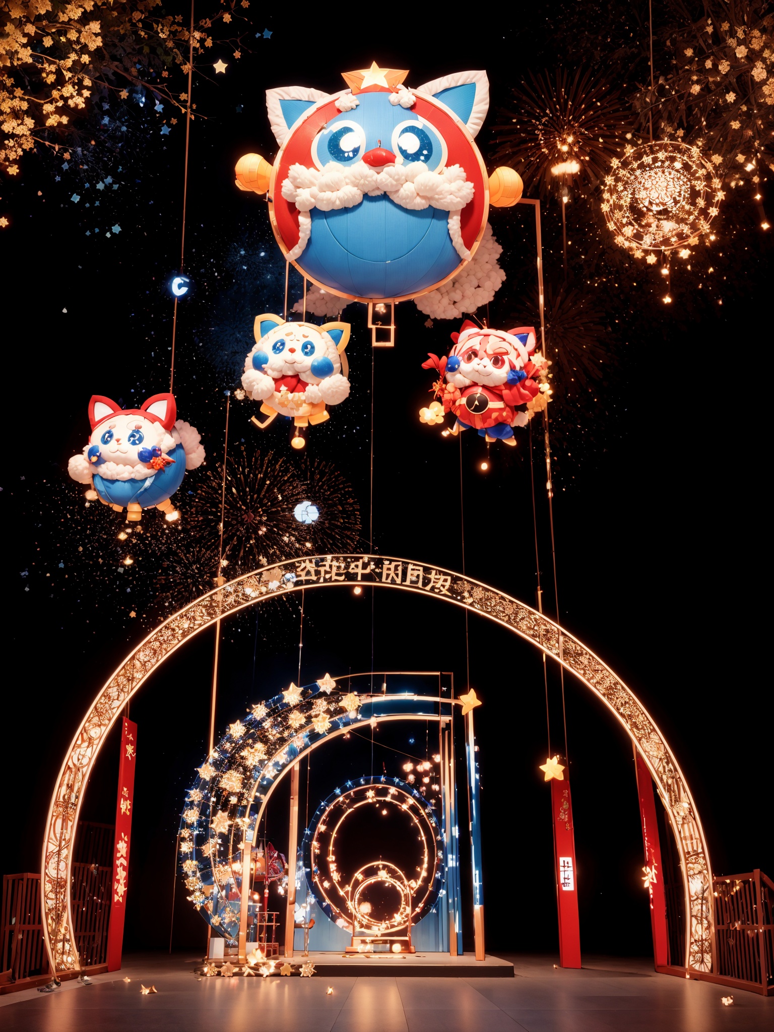 Festival atmosphereblue eyesstripedstar \(symbol\)no humans,black backgroundferris wheelkirbydesign),no humans, Festival atmosphere