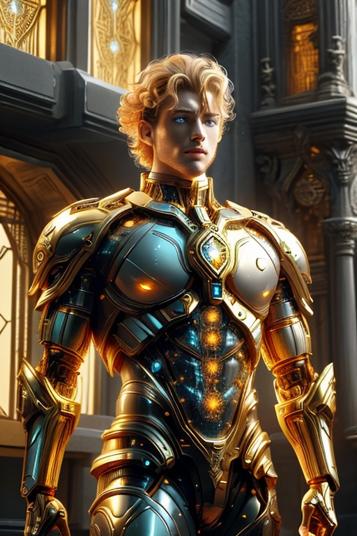 Sci-Fi. Lorgar Aurelian is a human being,  a man of 28,  short curly blonde hair on Tensor.Art