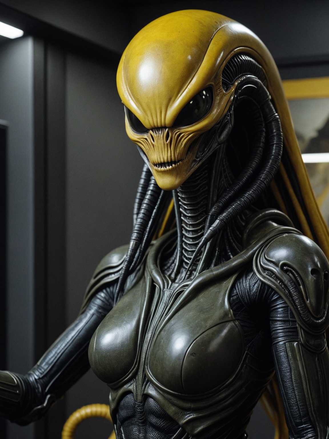 + stout Panamanian Female Xenomorph,  the Xenomorph is Sprawling,  the Xenomorph is Podcasting on Tensor.Art