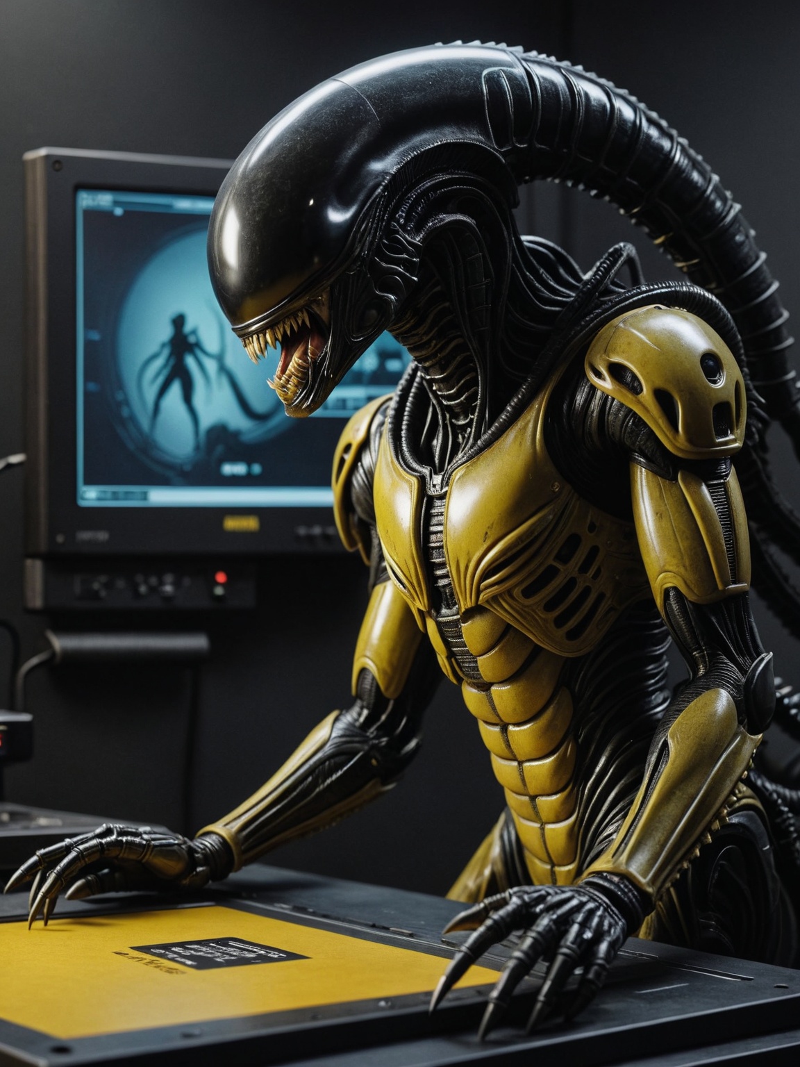+ stout Xenomorph,  the Xenomorph is Sprawling,  the Xenomorph is Podcasting on Tensor.Art