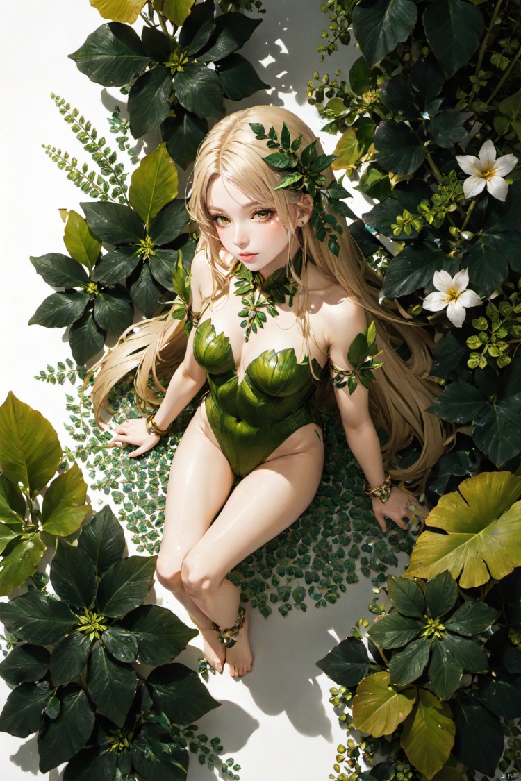  1girl, cowboy shot body,long hair,plant theme,jewelry, ,(((from above))), , fantasy7033