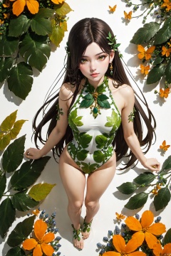  1girl, cowboy shot body,long hair,plant theme,jewelry, ,(((from above))), , fantasy7033