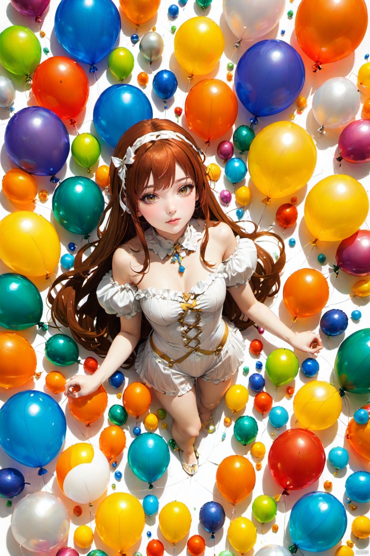  1girl, cowboy shot body,long hair,Balloon theme,jewelry, ,(((from above))), , fantasy7033