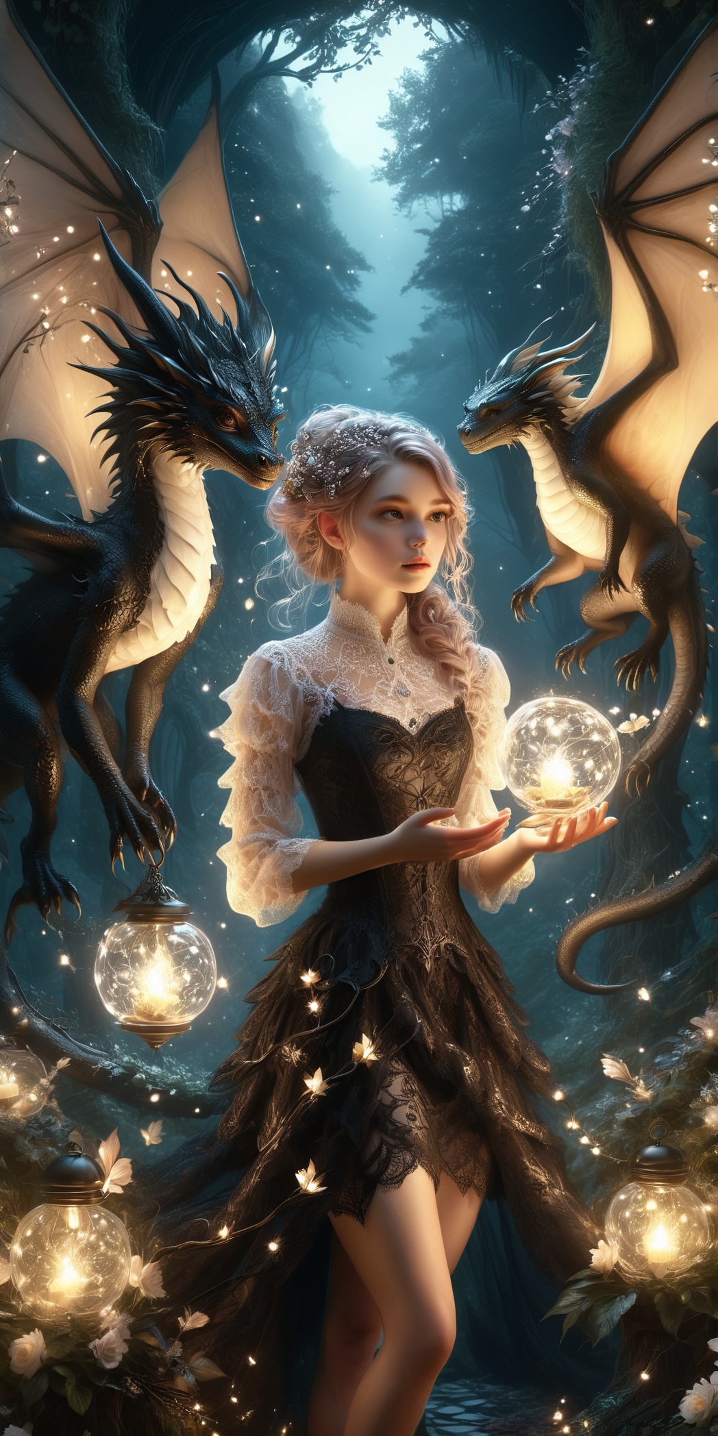 1girl,  posed hands,  holding a tiny dragon on Tensor.Art