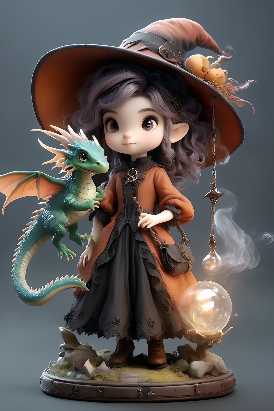 Witch,  Tiny dragon familiar,  full body on Tensor.Art