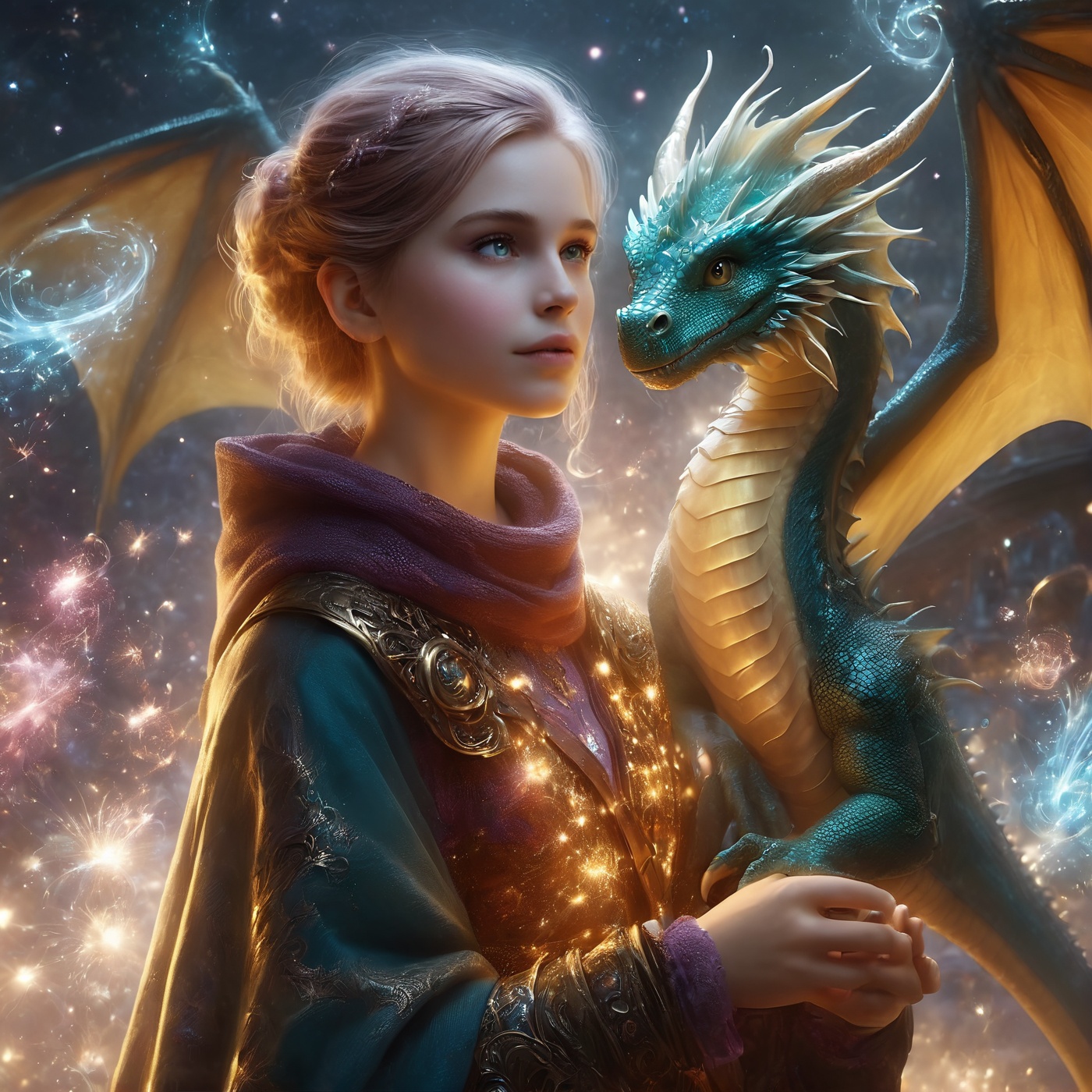 Dragon familiar,  1girl,  light particles on Tensor.Art