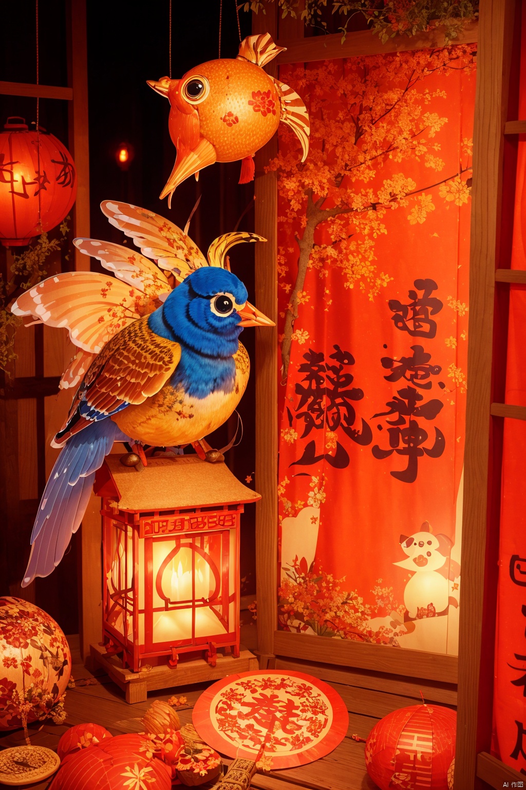  couplet, lantern, bird, animal lantern, Festival atmosphere