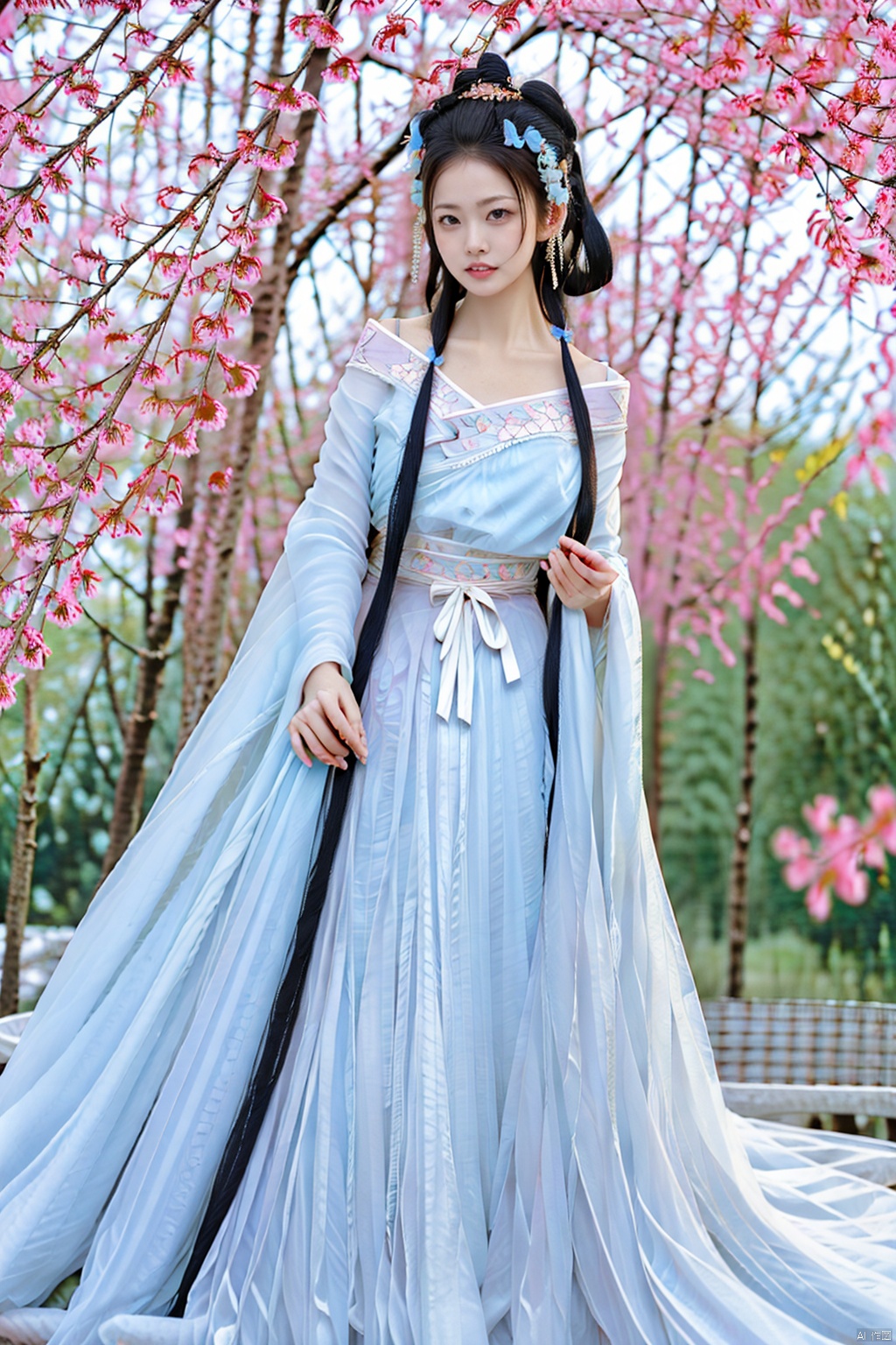 (1girl:1.3), (best quality, masterpiece, ultra high resolution),(photorealistic:1.3), (realistic:1.3), depth of field,(full body:1.2), (day:1.2), (cinematic lighting:1.2),, hanfu