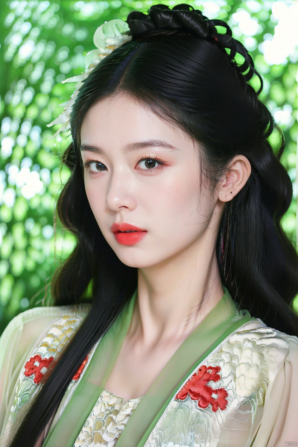 (masterpiece,best quality:1.5), ultra realistic,1girl, long hair, straight hair, portrait, mysterious forest, firefly, bokeh, mysterious, night, sky, cloud, hanfu