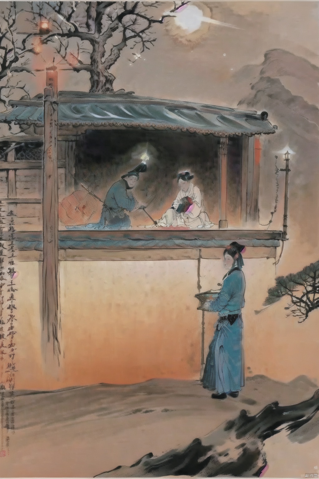  (best quality, masterpiece, ultra high resolution),depth of field,(day:1.2), (cinematic lighting:1.2), painting, portrait, new year, hut, Spring couplets