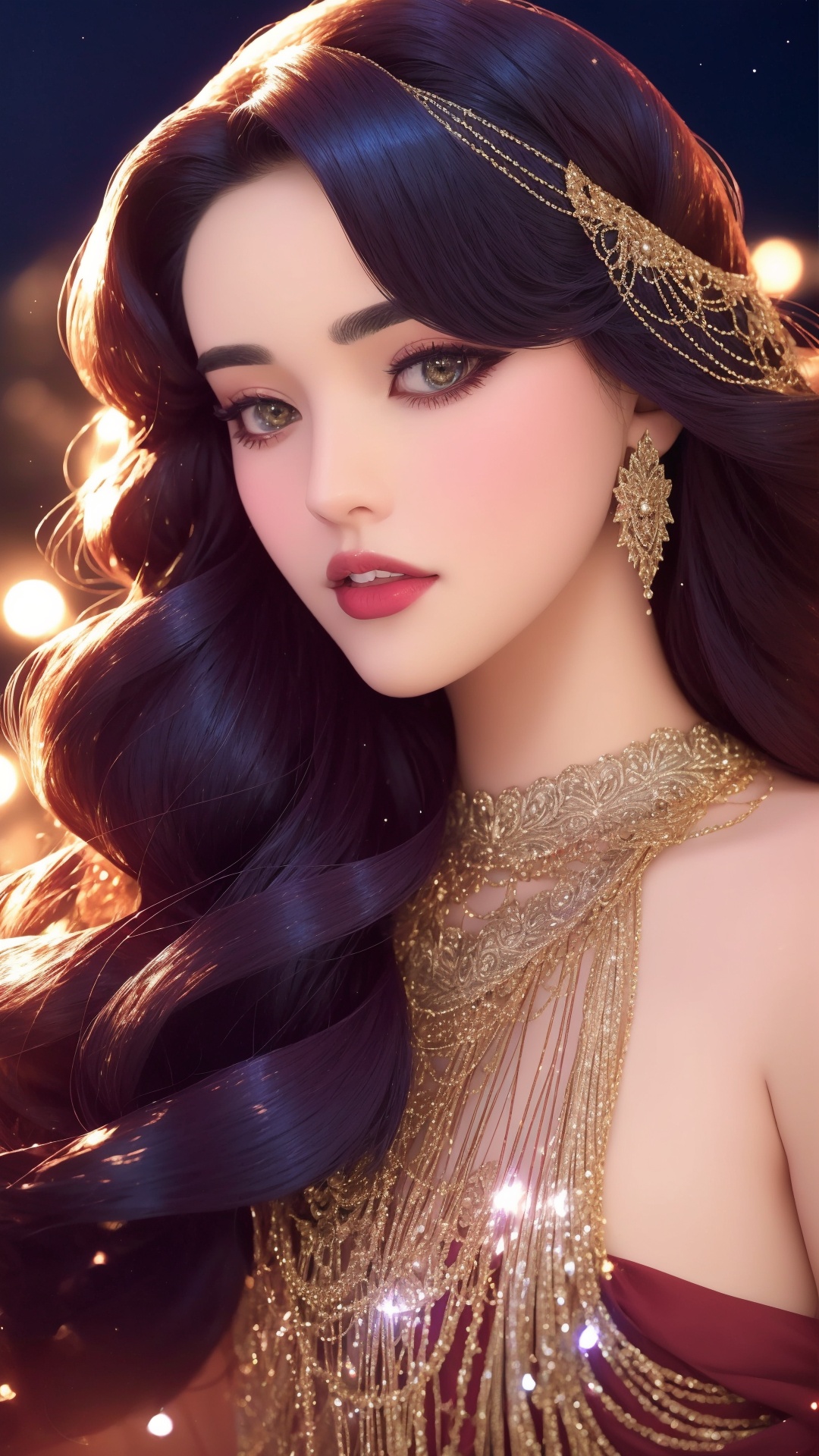 Beneath a velvet night sky,  vintage guests in shimmering gowns waltz on a rooftop observatory. Holly wreaths adorn their...
