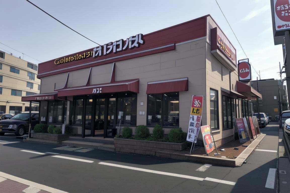 best quality, ultra-detailed, illustration,gustoM, storefront, road, car, building, street, power lines, tree, sky, utility pole, day, real world location, sign, scenery, storefront, outdoors <lora:gusto_SD15_V3_DIM4:1>