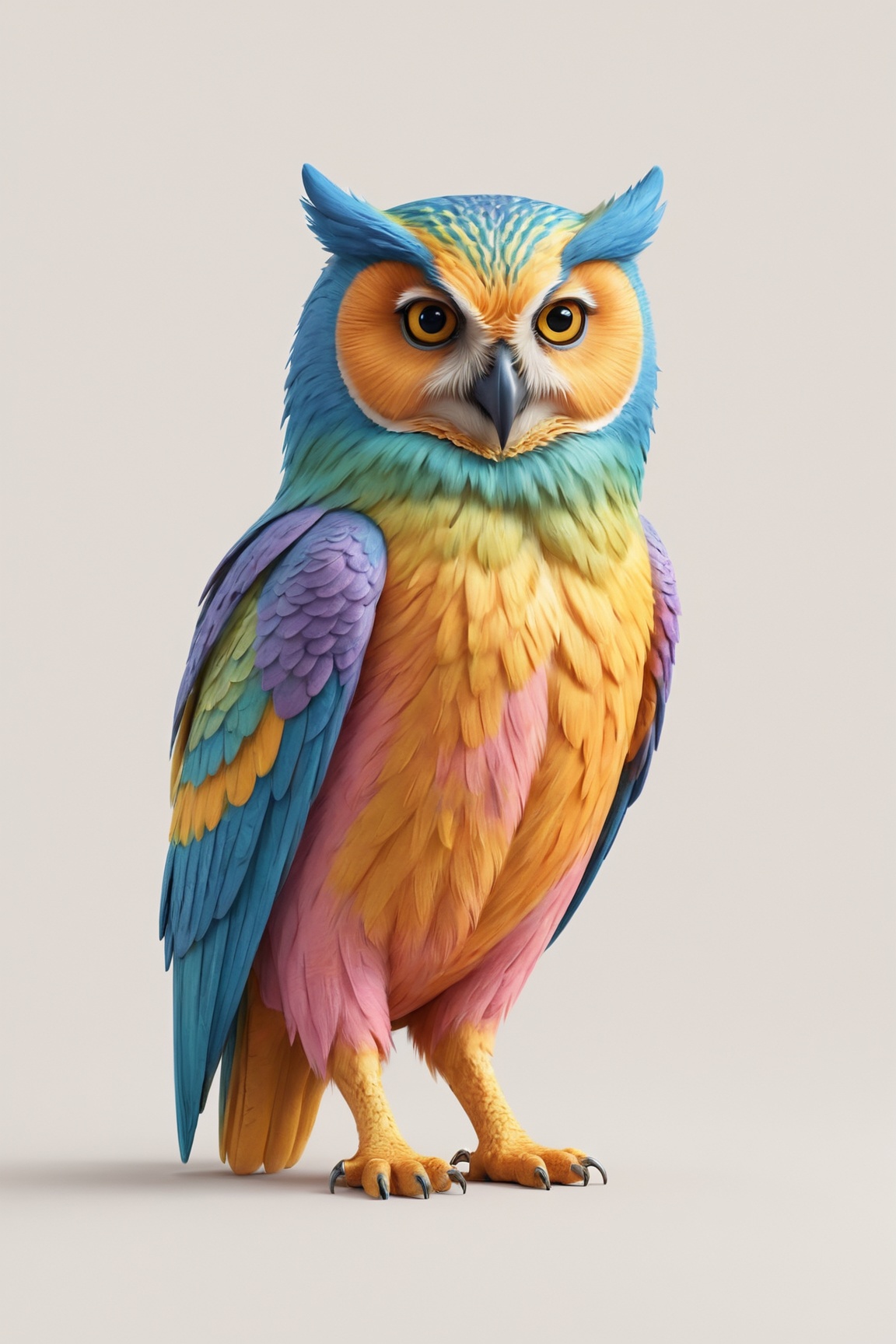 Portrait of colorful owl pastel colors ,  full shot (FS),  ((full body with legs)) on Tensor.Art