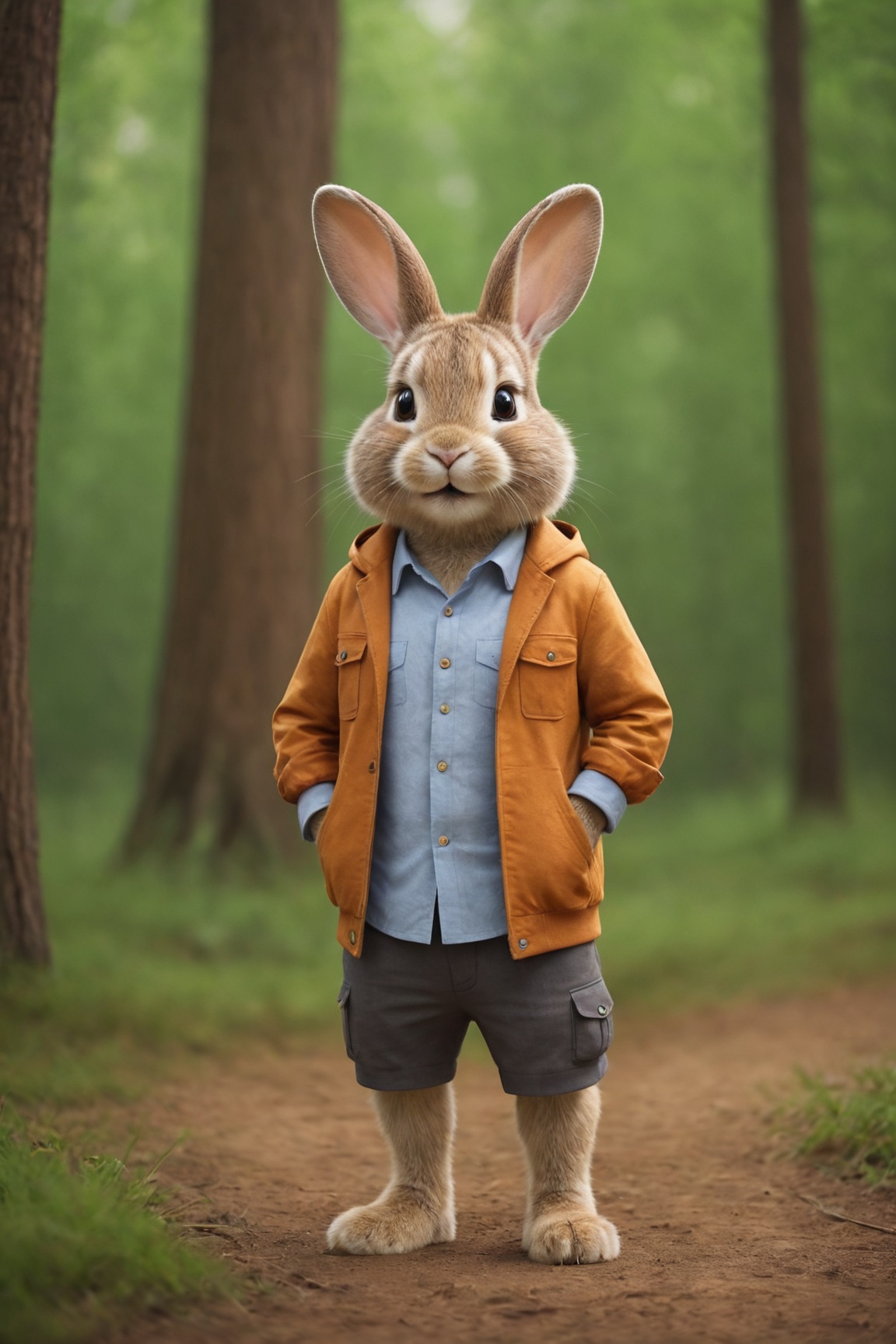 a cute bunny,  Wear travel attire,  Parchment in hand on Tensor.Art