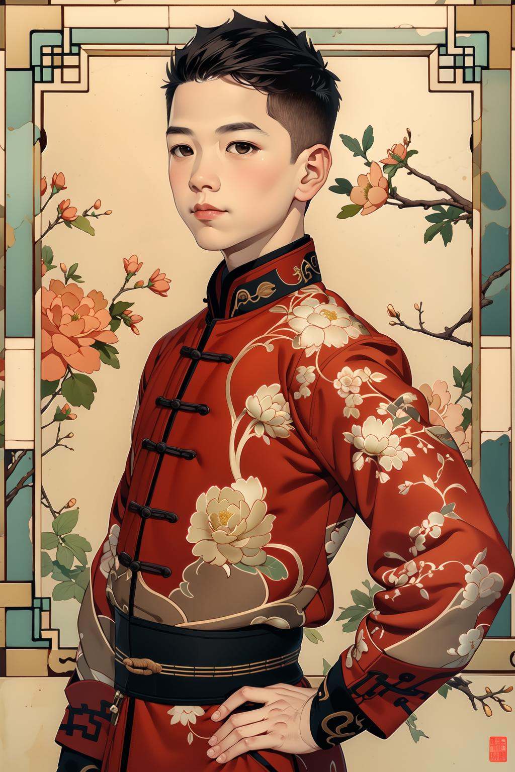 master piece, high quality, a handsome Chinese boy,Retro Pictorial