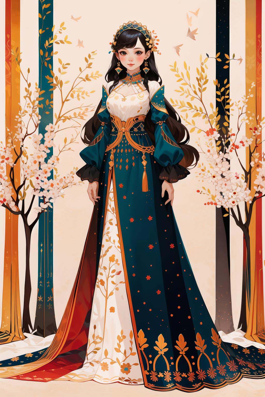 master piece, a cute girl, colorful long hair,long dress