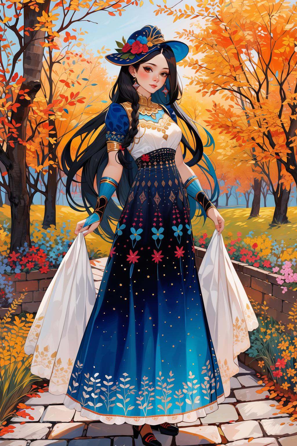master piece, a cute girl, colorful long hair,long dress
