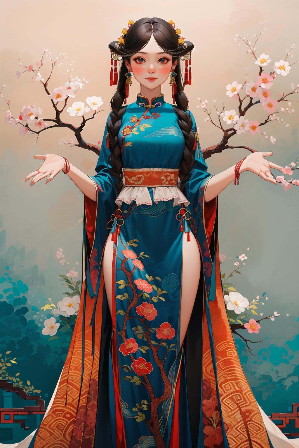 master piece, a beautiful Chinese girl, long dress