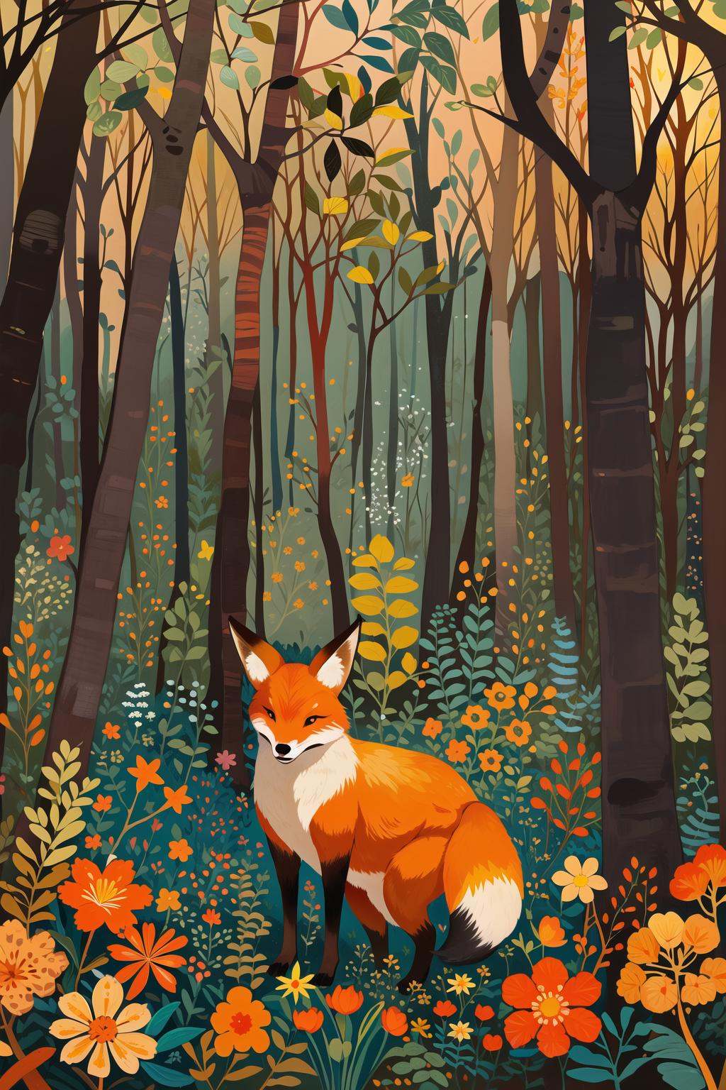 master piece, a cute fox in a forest