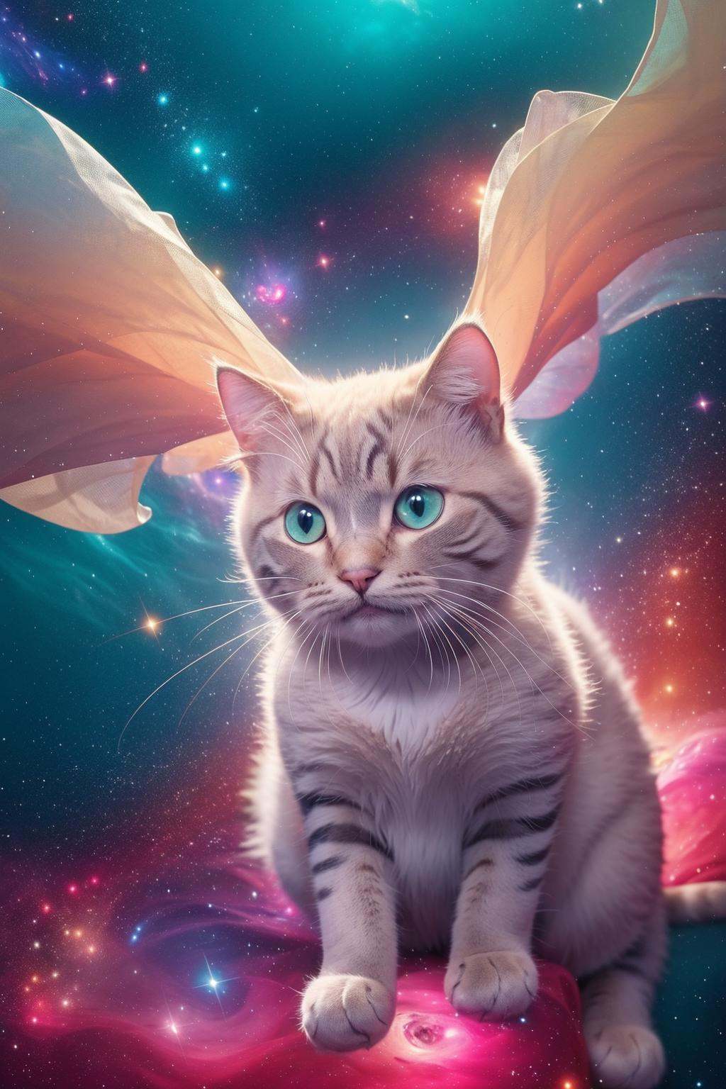 Master piece, high quality, a cute cat, photo realistic, cosmos