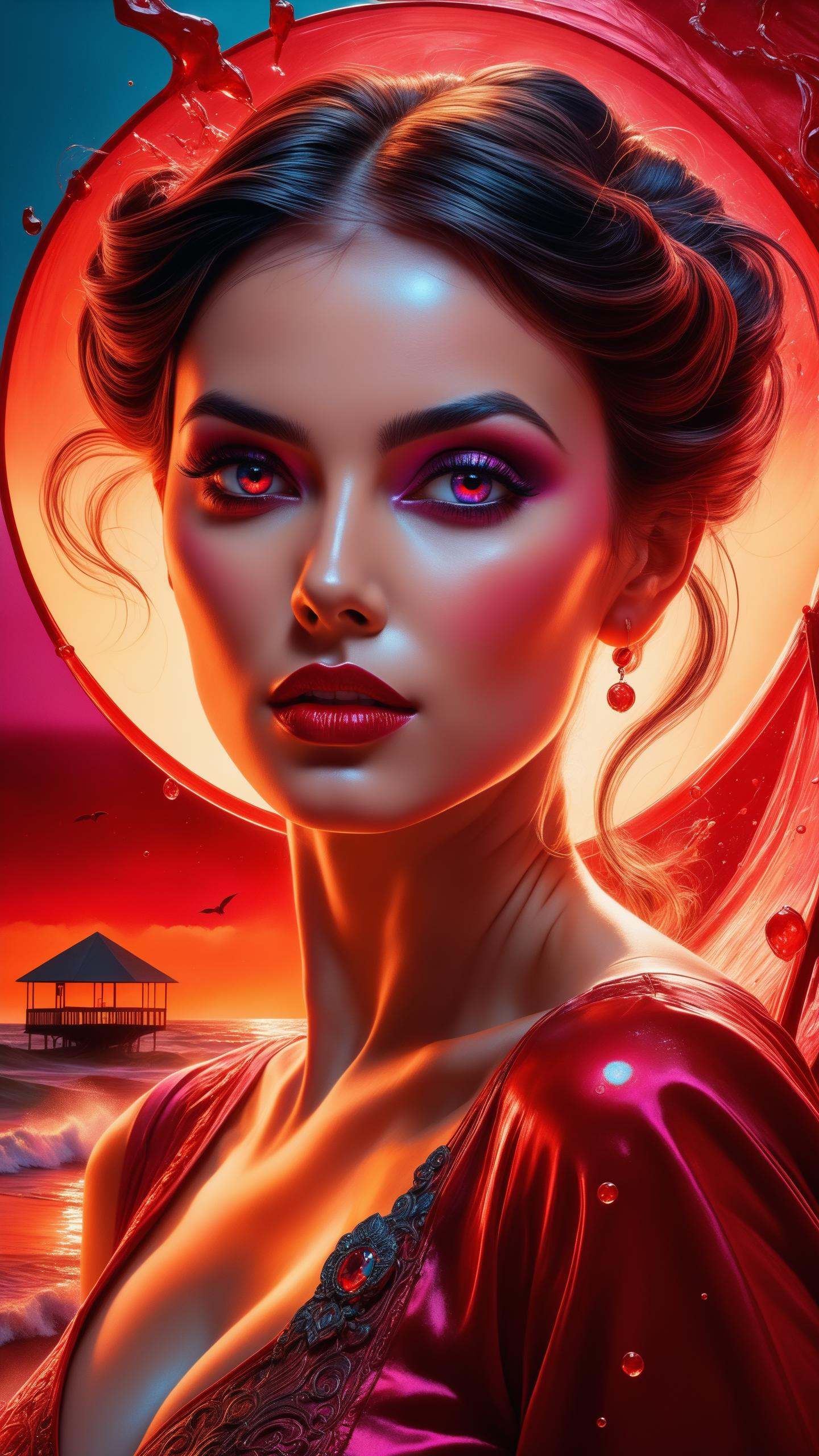 Pastels artwork,  landscape of a Mythical [Geneva:Beach house:3] and Belle poque Red Dwarf,  at Sunset on Tensor.Art