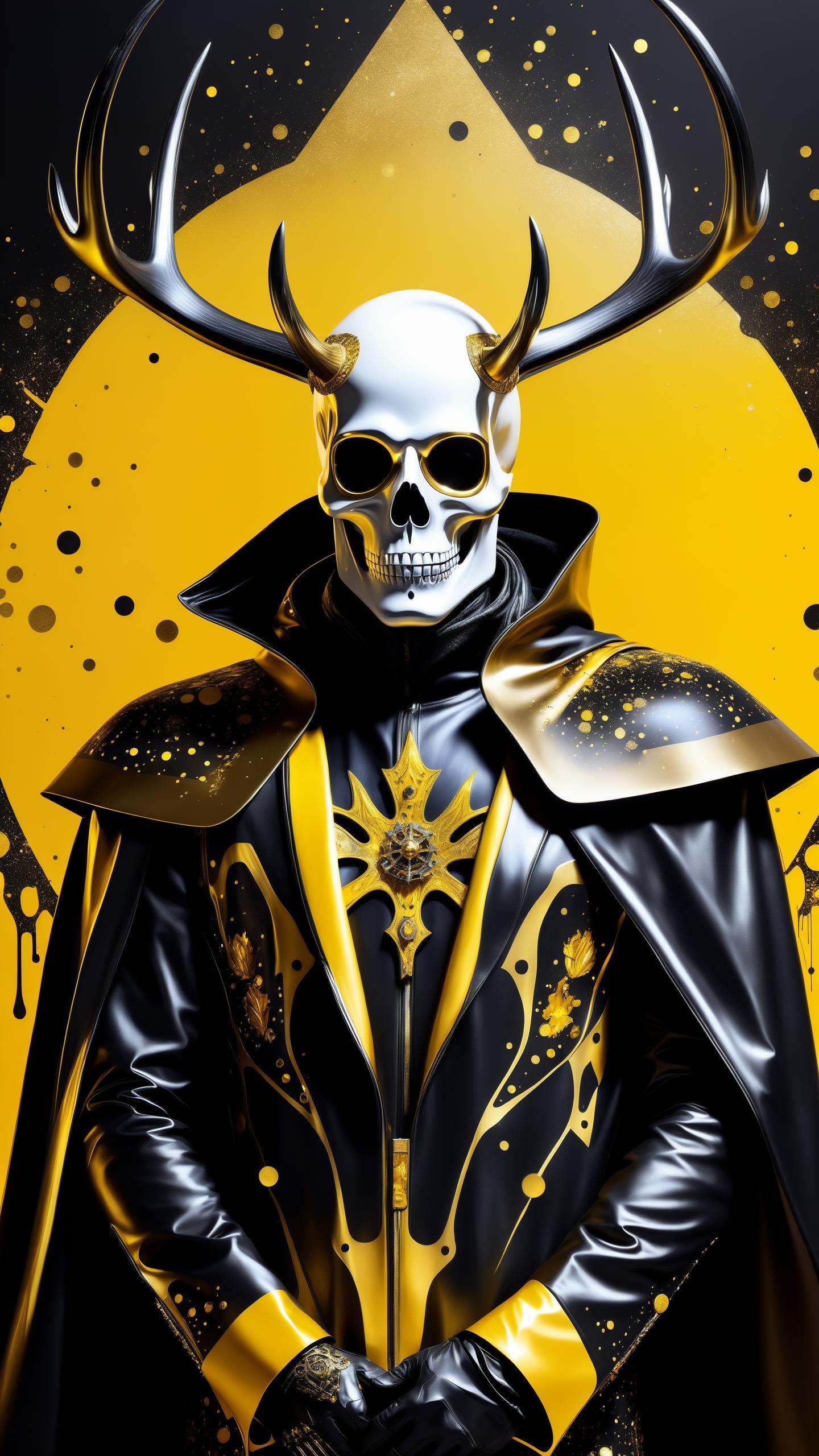 1man,  good shape,  a surreal paint splatter painting of the kinginyellow wearing a cloak and a mask on Tensor.Art