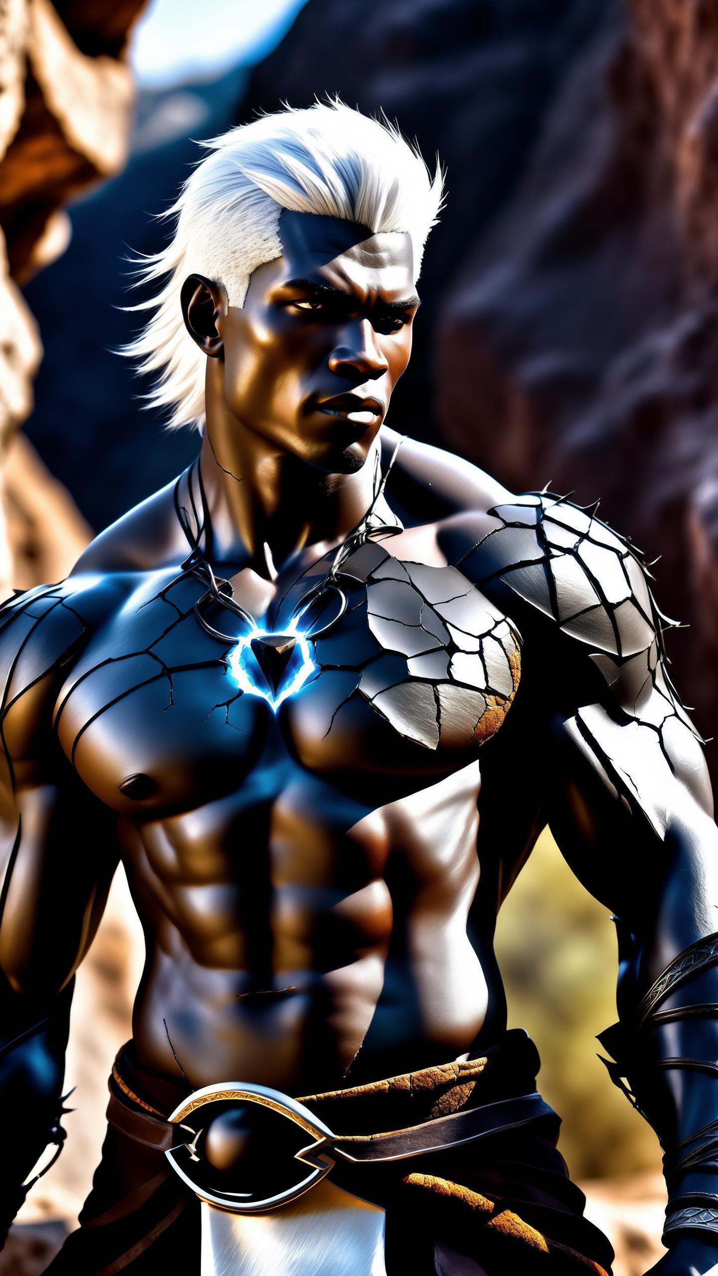 black humanoid made of rock,  upper body,  barechested on Tensor.Art