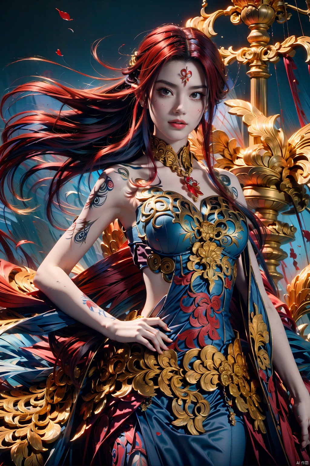  Shanks, a charismatic pirate captain from "One Piece," boasts a cascade of fiery red hair, symbolizing his bold spirit and adventurous legacy. Standing on the ships deck, he exudes seasoned authority, scarlet locks dancing in the sea breeze. The scene unfolds on a weathered vessel amid rolling waves, capturing the essence of high-seas exploration. The mood is a blend of camaraderie and challenge, mirroring Shanks legendary exploits. The atmosphere crackles with anticipation, reflecting the daring tales etched into Shanks weathered visage. Lighting bathes the scene in warm hues, casting a cinematic glow that accentuates the vivid details of Shanks iconic presence