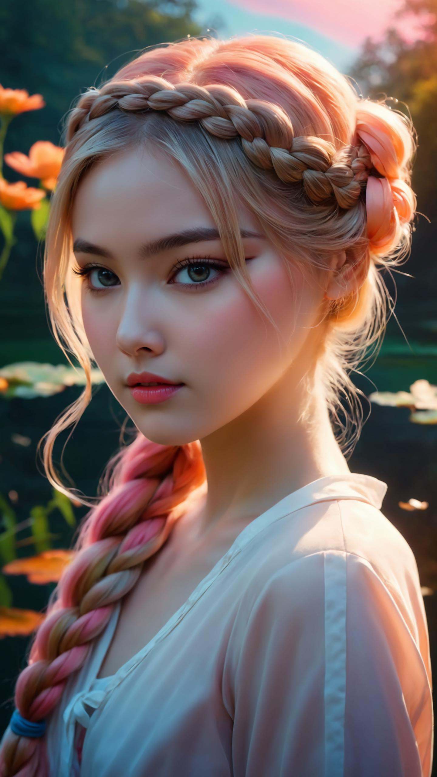 a cute kawaii ù girl,  portrait type photo,  peach on Tensor.Art