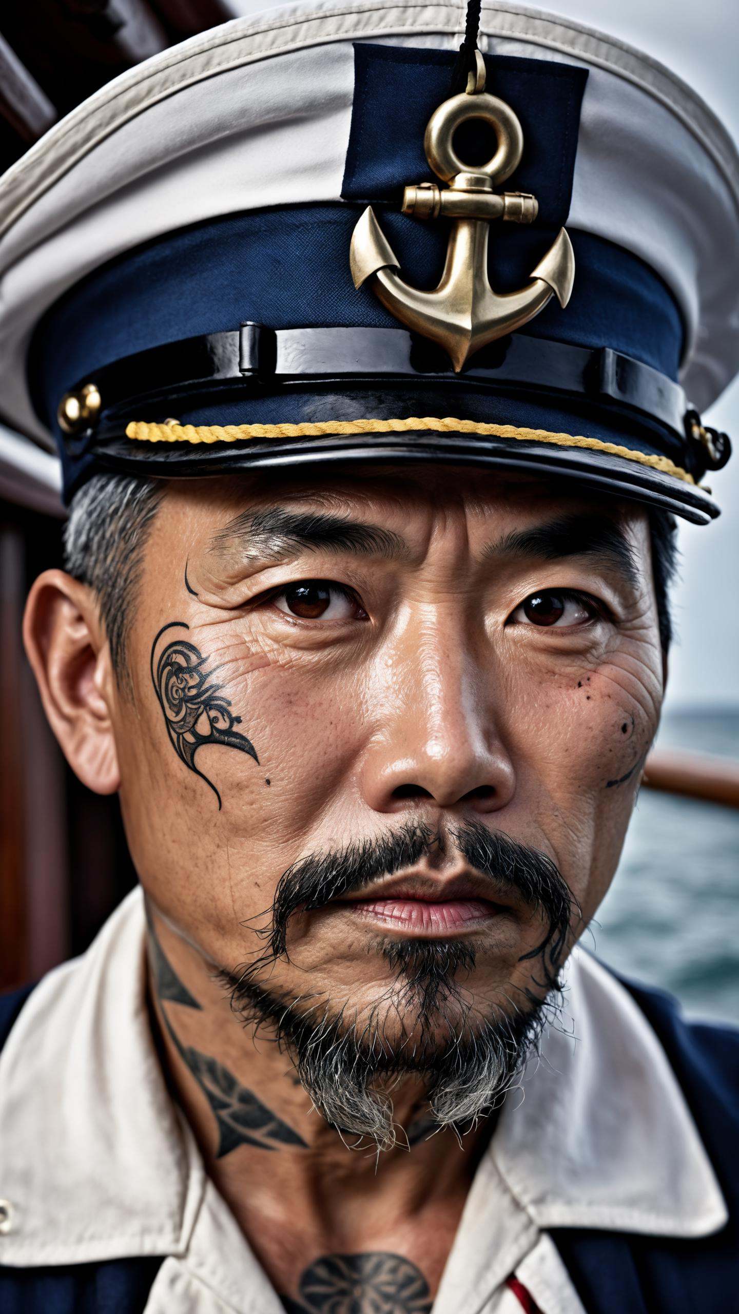 Hyper detailed photo of a captivating portrait of a wise and weathered middle aged sailor,  photo of a sailor,  ultra real...