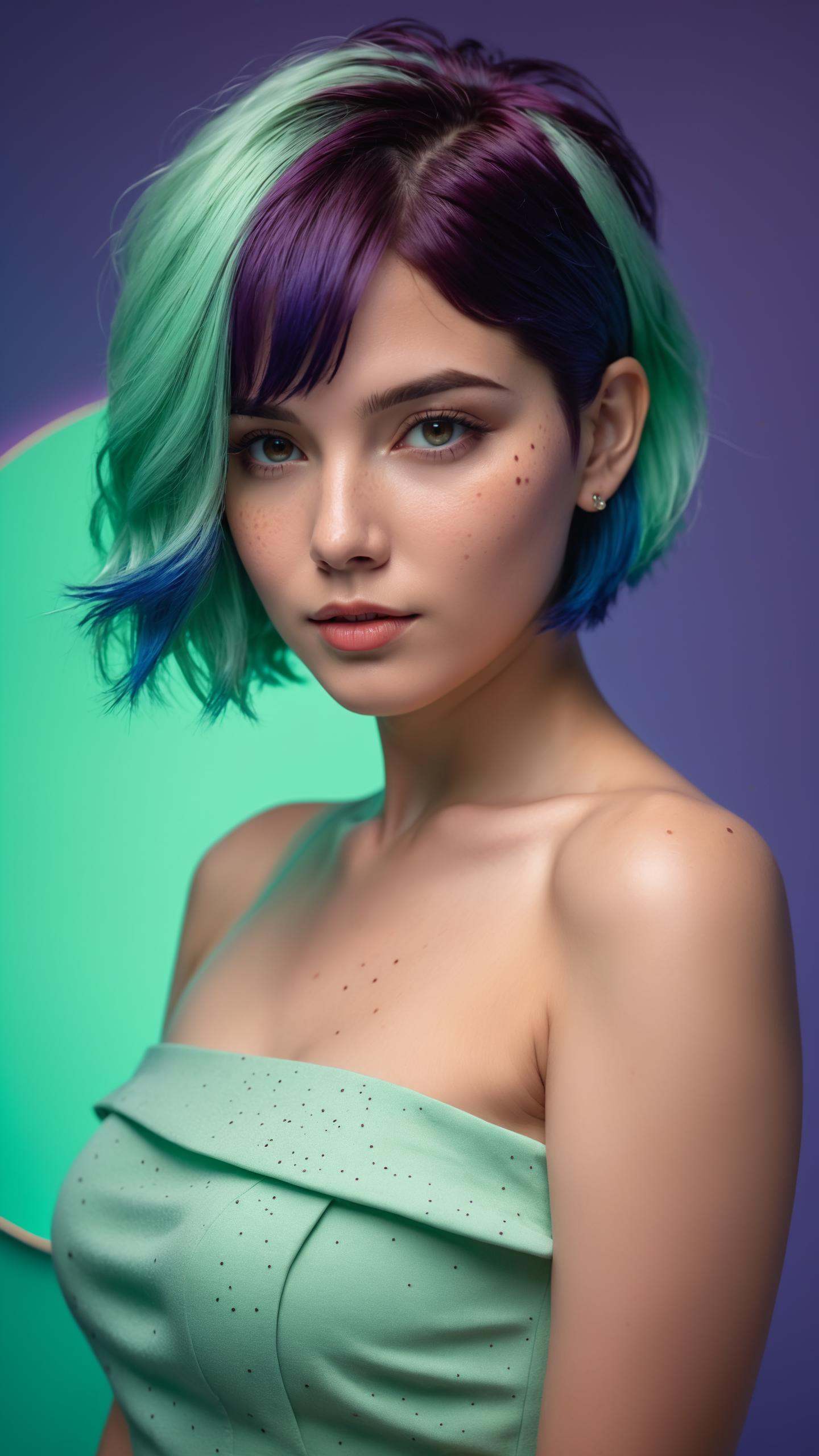 short hair,  Electric blue hair:1.1,  portrait on Tensor.Art
