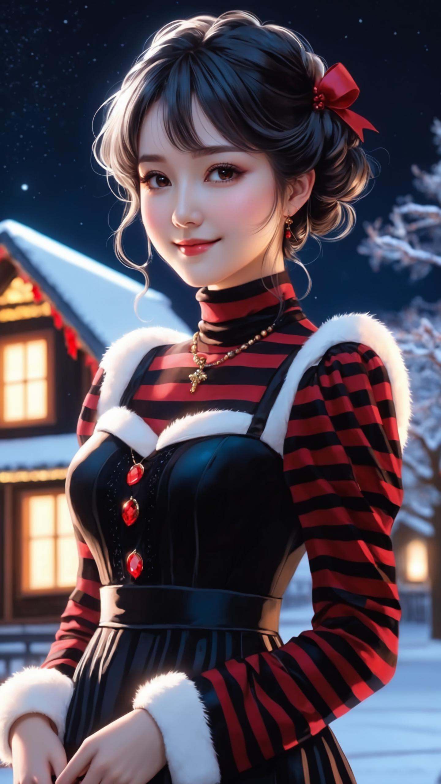 Extremely cute goth girl,  red christmas theme,  tiny golden accents on Tensor.Art