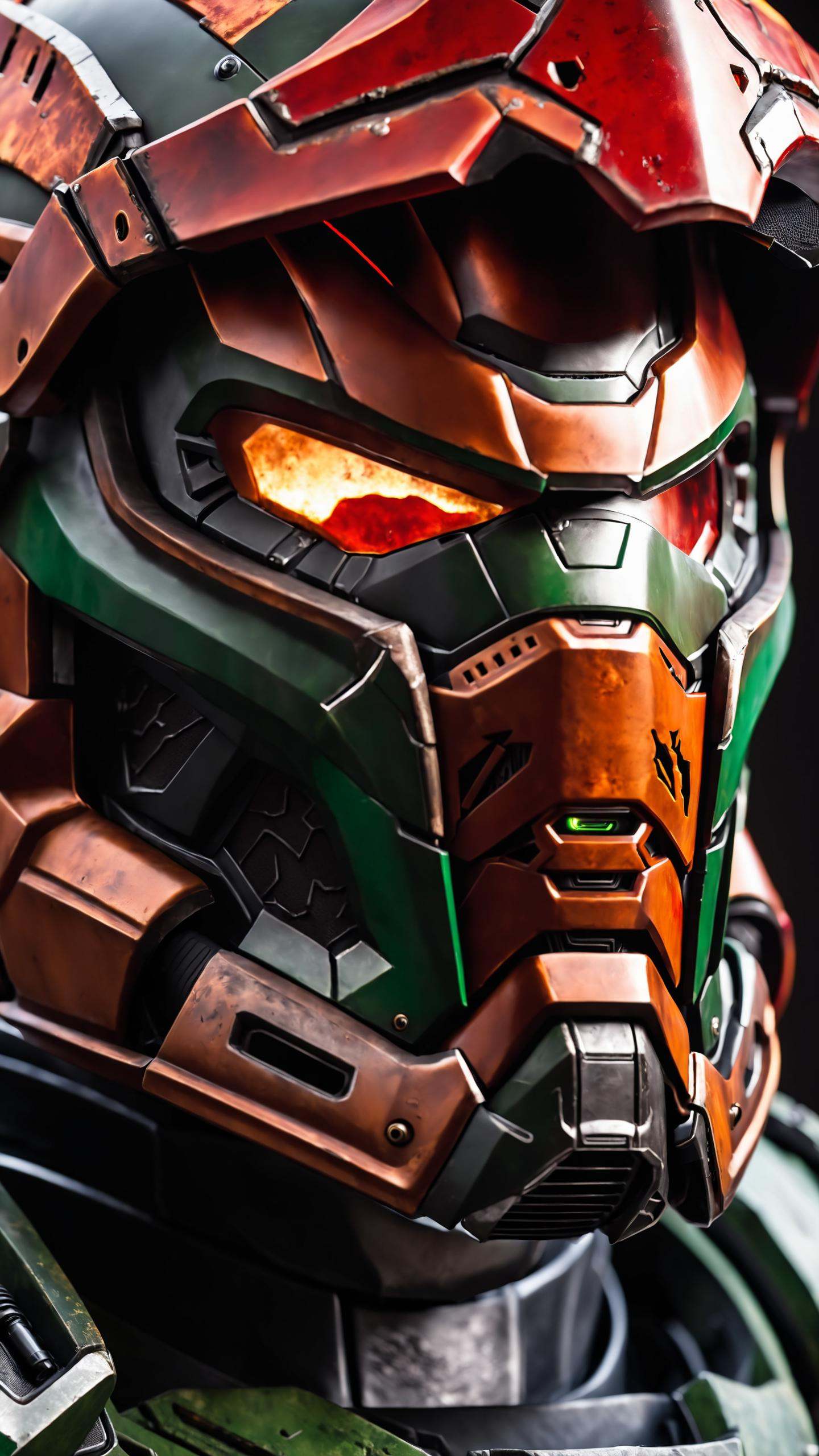 extreme close up on the helmet of the doom slayer,  broken doom slayer helmet,  photorealistic on Tensor.Art