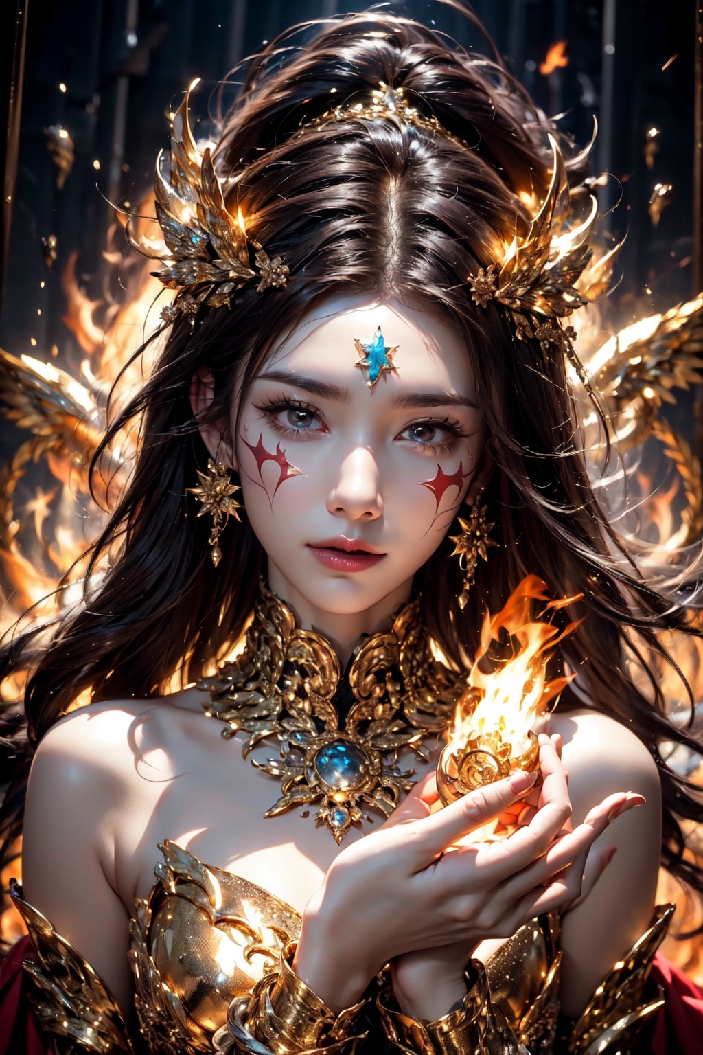 The Arabic numeral 1 appears on the forehead,  goddess,  glowing face on Tensor.Art